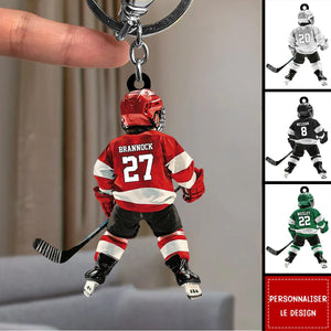 Porte-clés personnalisé joueur de hockey pour enfant - Cadeau pour les amoureux du hockey