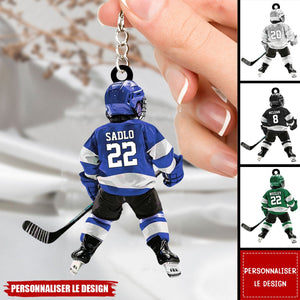 Porte-clés personnalisé joueur de hockey pour enfant - Cadeau pour les amoureux du hockey