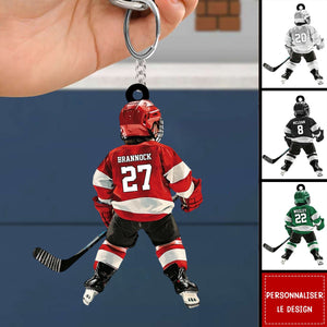 Porte-clés personnalisé joueur de hockey pour enfant - Cadeau pour les amoureux du hockey