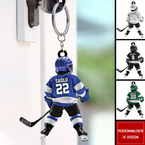 Porte-clés personnalisé joueur de hockey pour enfant - Cadeau pour les amoureux du hockey
