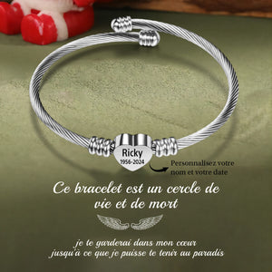 Bracelet commémoratif personnalisé avec nom et date gravés pour femme