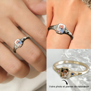 Bague personnalisée avec pierres de naissance et votre photo – Un symbole d'amour éternel