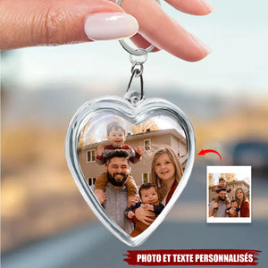 Porte-clés personnalisé en forme de cœur – Photo et texte personnalisés pour vos proches