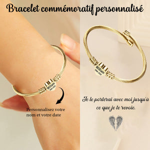 Bracelet commémoratif personnalisé avec nom et date gravés pour femme