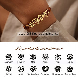 Bracelet personnalisé avec fleurs de naissance pour grand-mère et maman 1 à 8