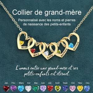 Collier personnalisé en forme de cœur avec nom et pierre de naissance pour Maman et Grand-mère