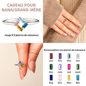 Bague personnalisée en argent 925 avec 3 à 6 pierres de naissance pour grand-mère et maman