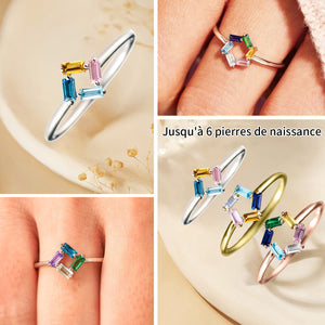 Bague personnalisée en argent 925 avec 3 à 6 pierres de naissance pour grand-mère et maman