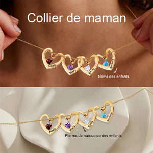 Collier personnalisé en forme de cœur avec nom et pierre de naissance pour Maman et Grand-mère