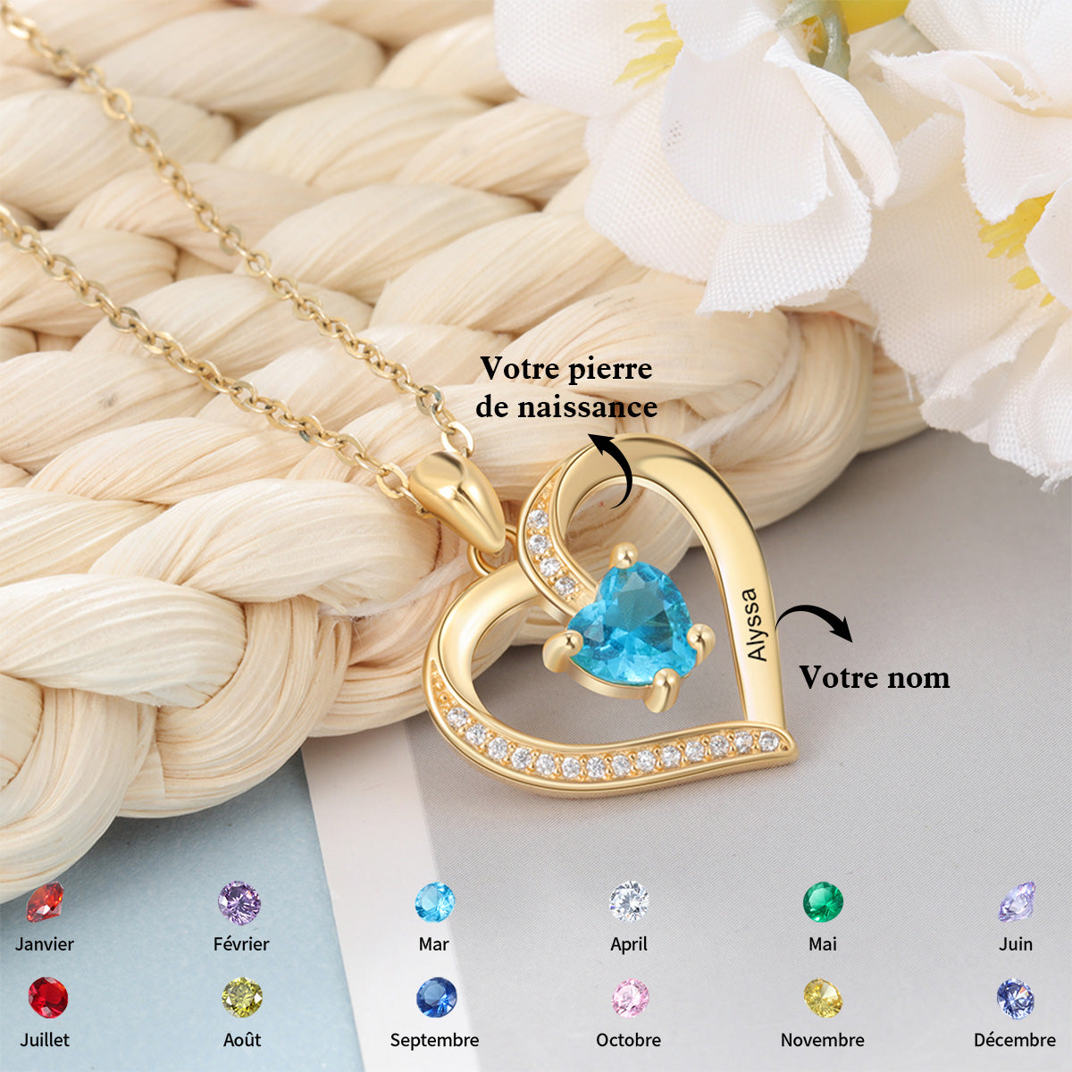 Collier Coeur Collier Personnalisé avec Prénom
