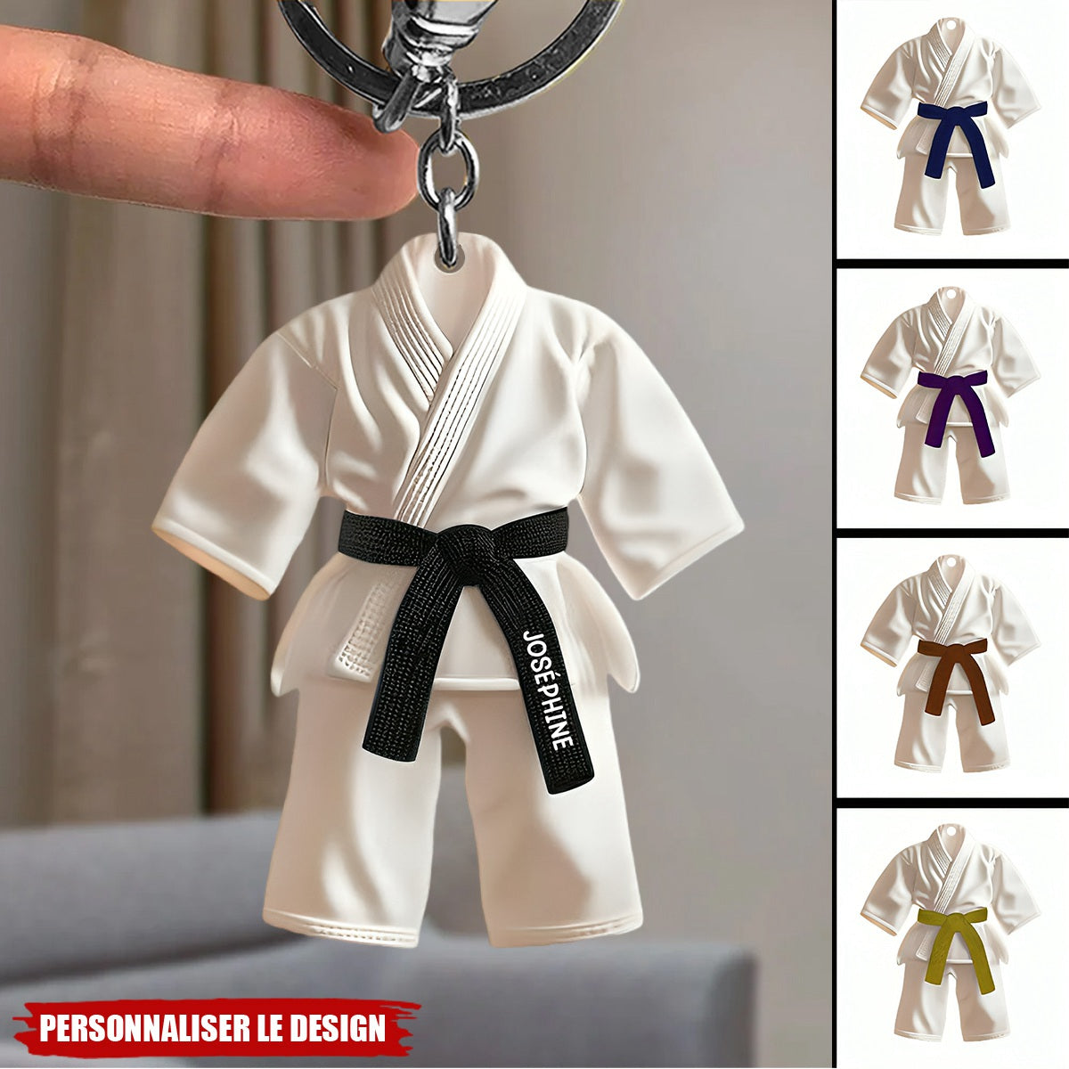 Porte-clés personnalisé ceinture noire - Cadeau Taekwondo, Karate, Jiu-Jitsu