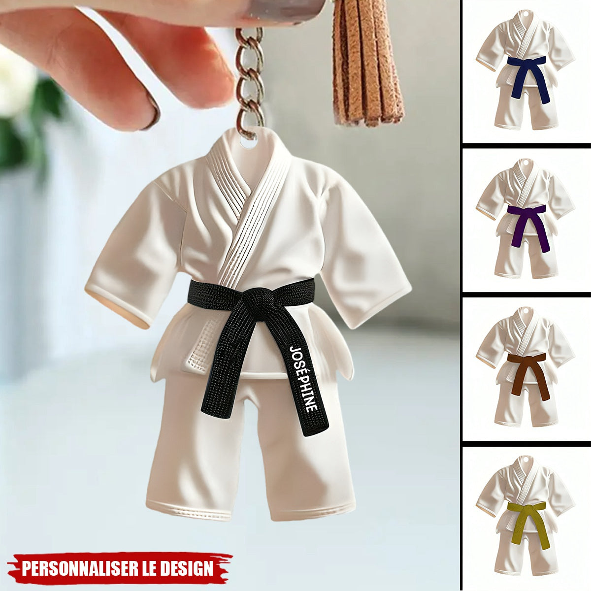 Porte-clés personnalisé ceinture noire - Cadeau Taekwondo, Karate, Jiu-Jitsu