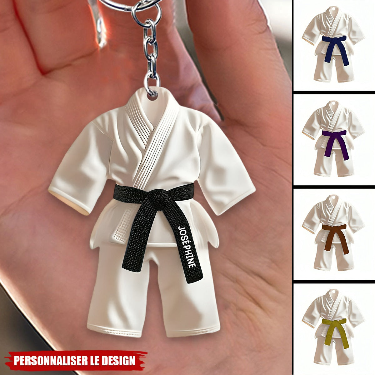 Porte-clés personnalisé ceinture noire - Cadeau Taekwondo, Karate, Jiu-Jitsu
