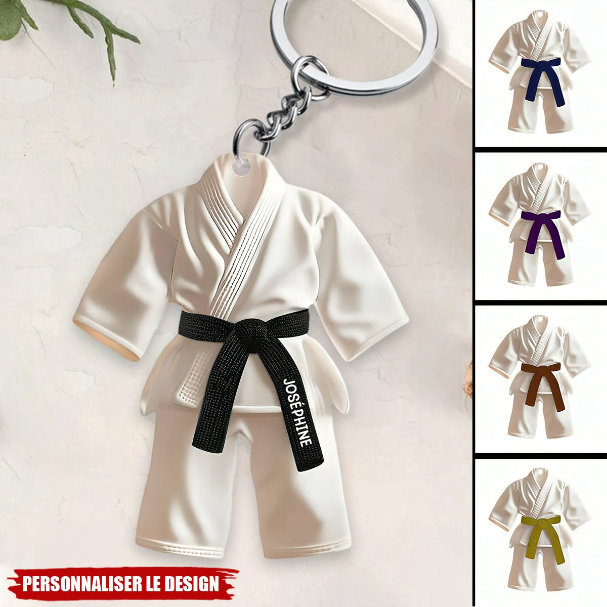 Porte-clés personnalisé ceinture noire - Cadeau Taekwondo, Karate, Jiu-Jitsu