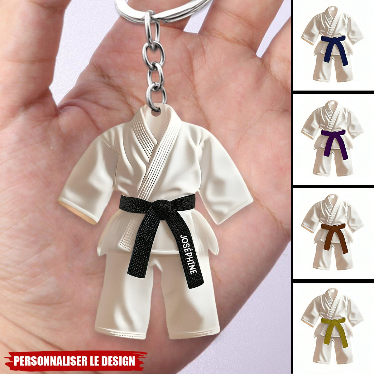 Porte-clés personnalisé ceinture noire - Cadeau Taekwondo, Karate, Jiu-Jitsu