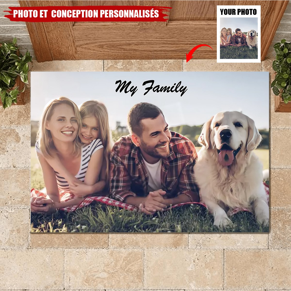 Tapis Photo Personnalisé de Famille – Conception "Ma Famille" Personnalisée