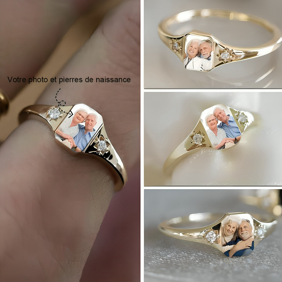 Bague personnalisée avec pierres de naissance et votre photo – Un symbole d'amour éternel