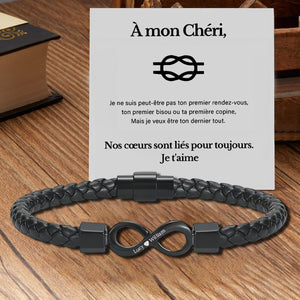À Mon Homme, Bracelet En Cuir Infini à Double Nom Personnalisé