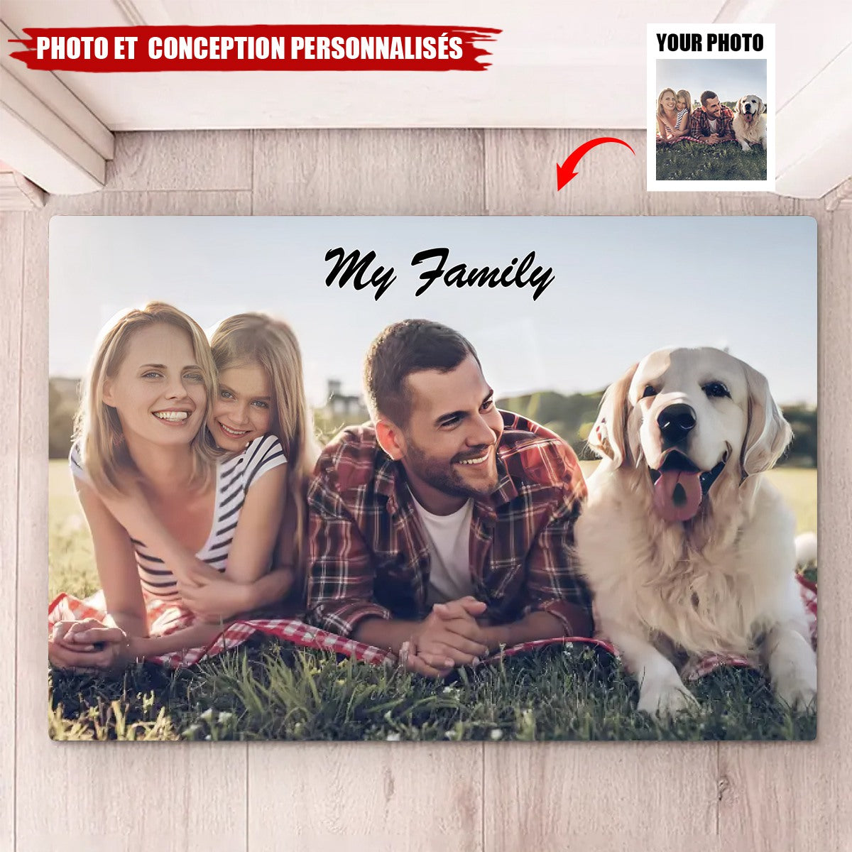 Tapis Photo Personnalisé de Famille – Conception "Ma Famille" Personnalisée