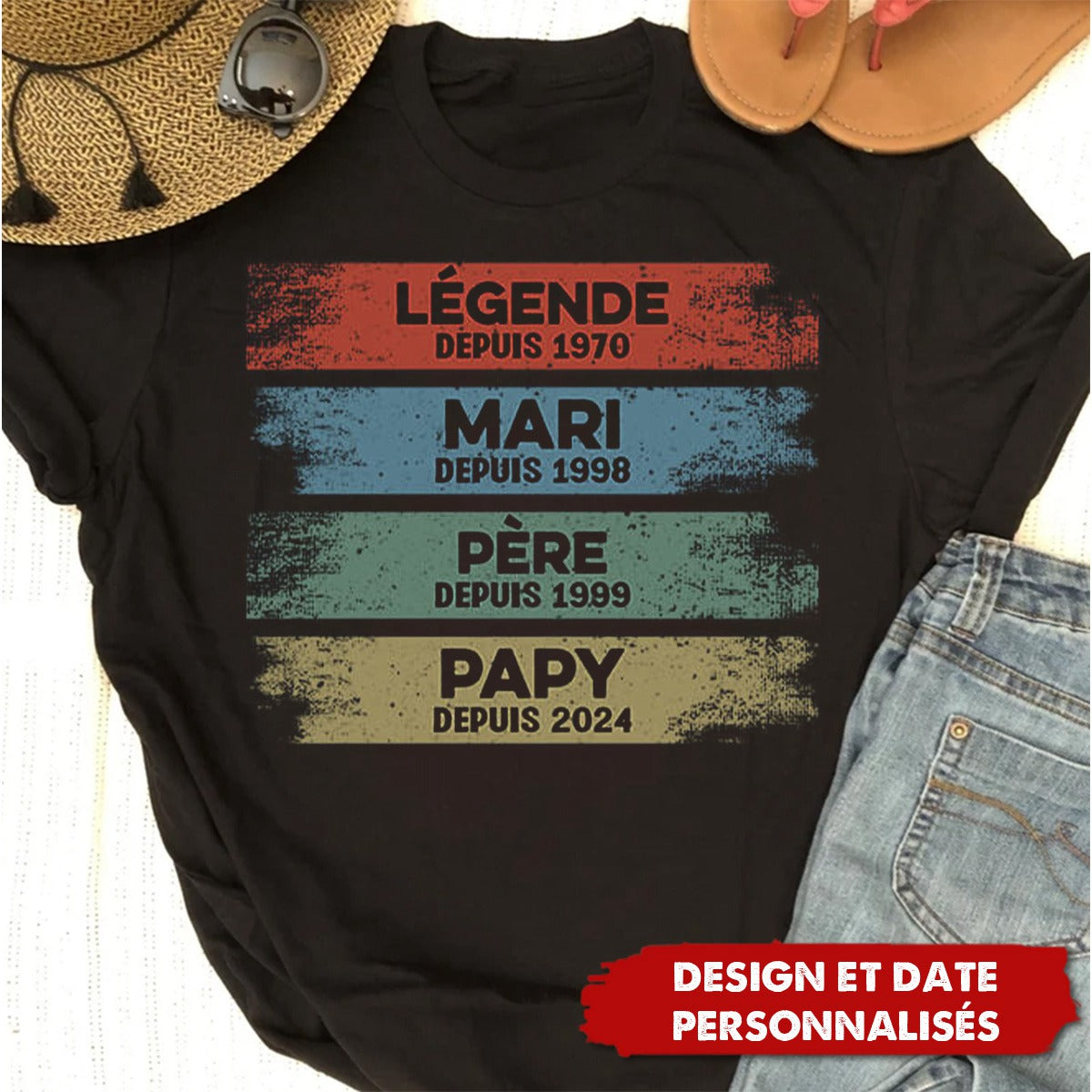 Légende Mari Papa Papy Depuis 2025 - Cadeau Personnalisé T-shirt pour Homme