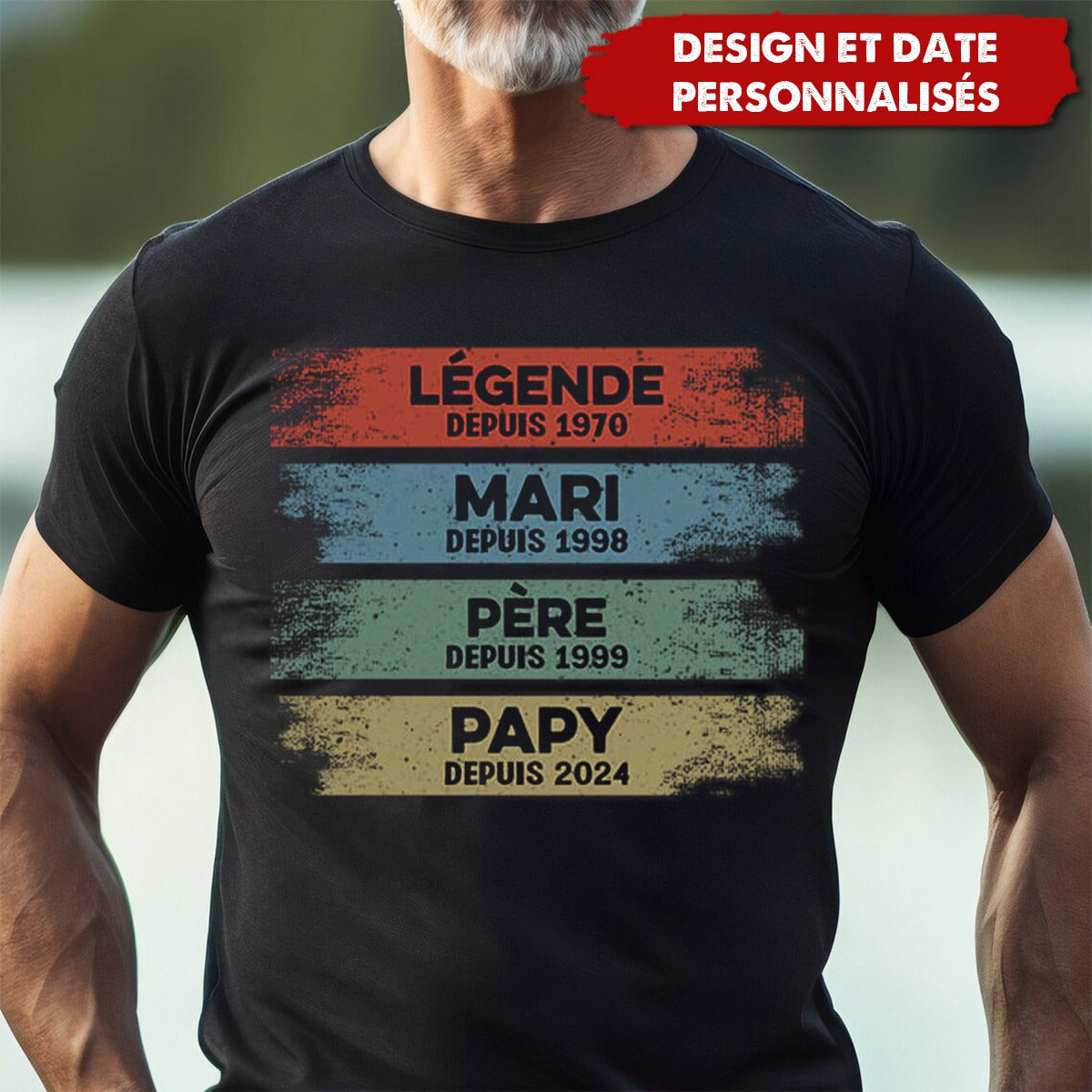 Légende Mari Papa Papy Depuis 2025 - Cadeau Personnalisé T-shirt pour Homme