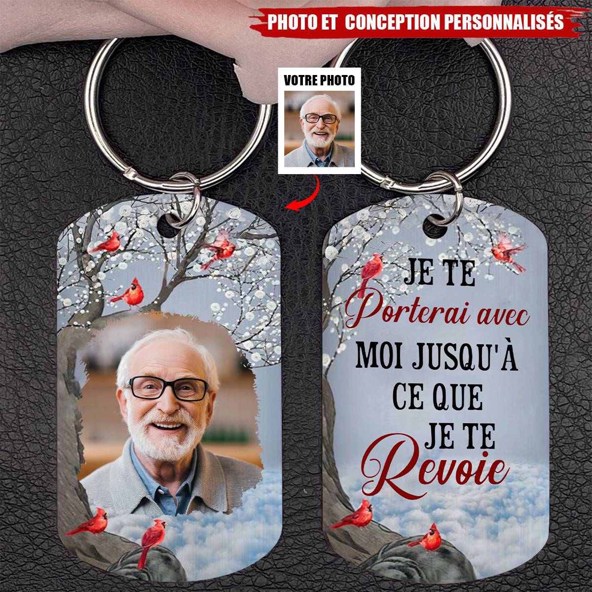 Porte-Clés Commémoratif 1 Photo Personnalisée Je te porterai avec moi jusqu'à ce que je te revoie