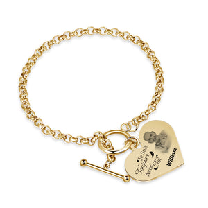 Bracelet avec Cœur Breloque personnalisé en acier inoxydable avec photo et prénom Cadeau commémoratif