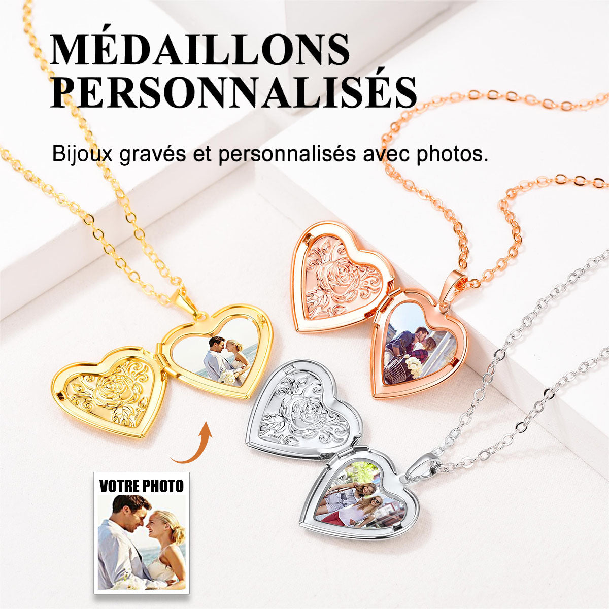 Collier Médaillon Coeur Personnalisé Avec Photo