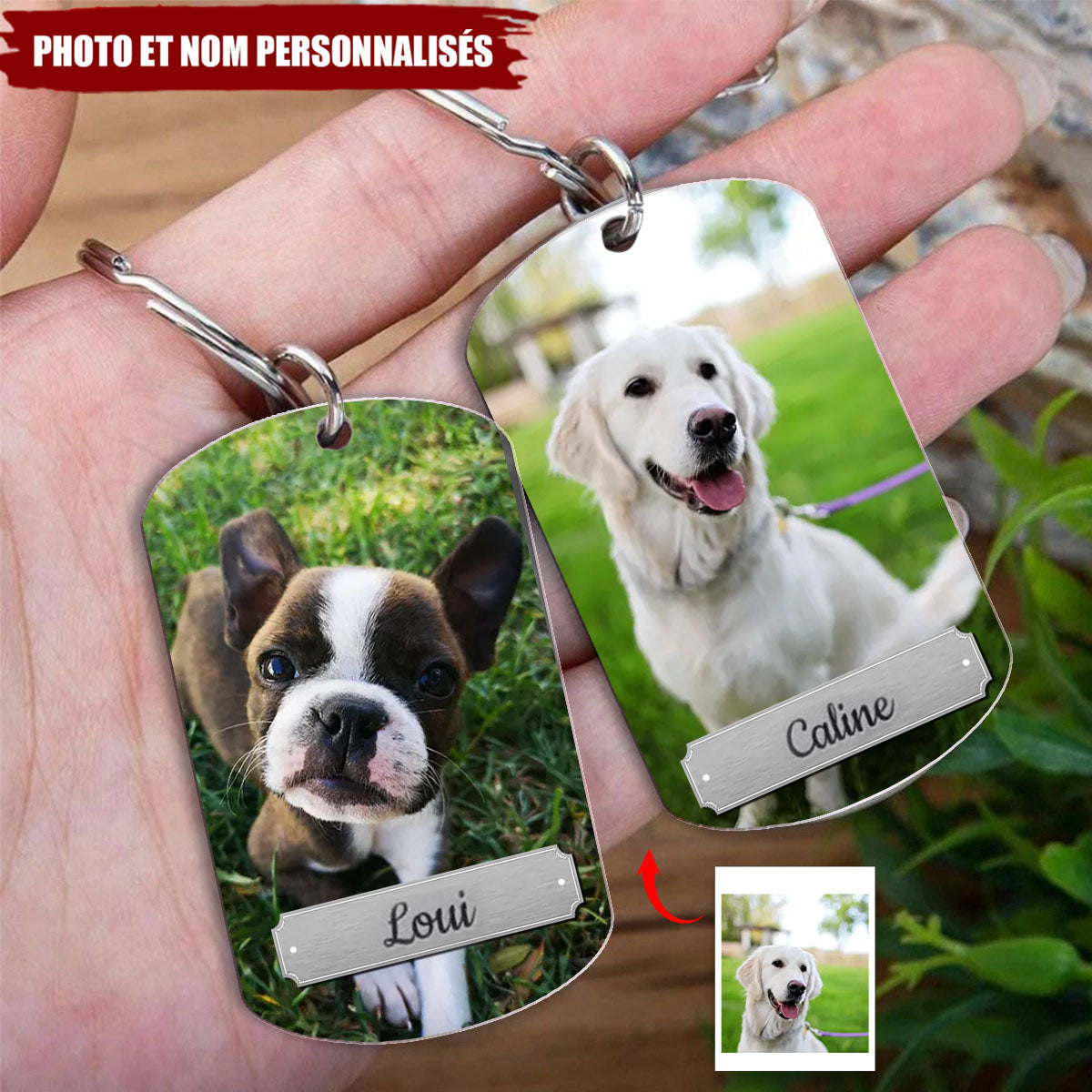 Porte-clés personnalisé avec photo et nom de votre animal – Souvenir personnalisable pour vos compagnons à quatre pattes