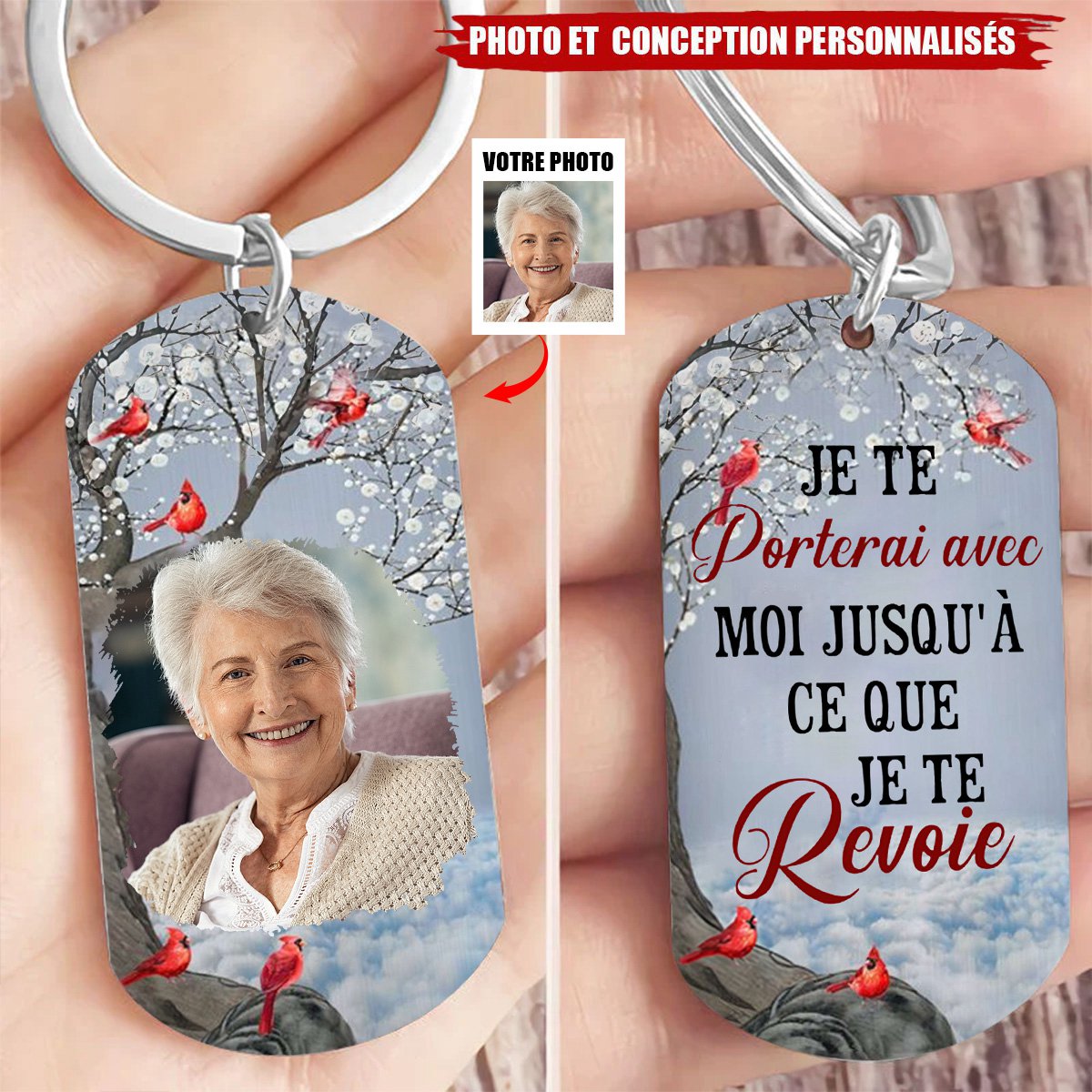 Porte-Clés Commémoratif 1 Photo Personnalisée Je te porterai avec moi jusqu'à ce que je te revoie