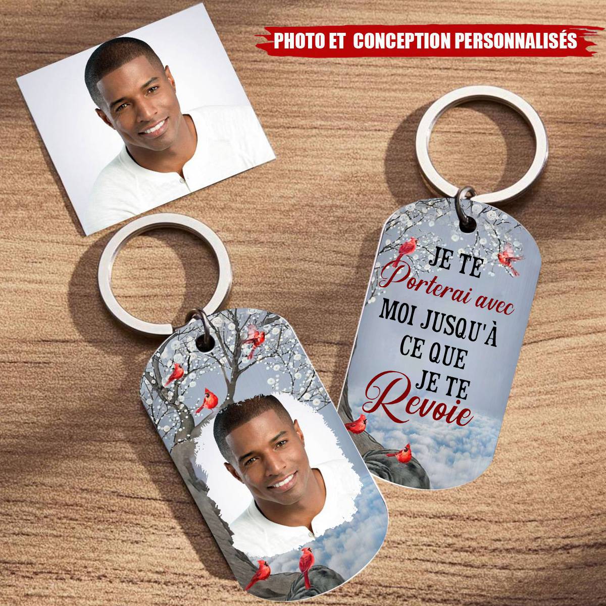 Porte-Clés Commémoratif 1 Photo Personnalisée Je te porterai avec moi jusqu'à ce que je te revoie