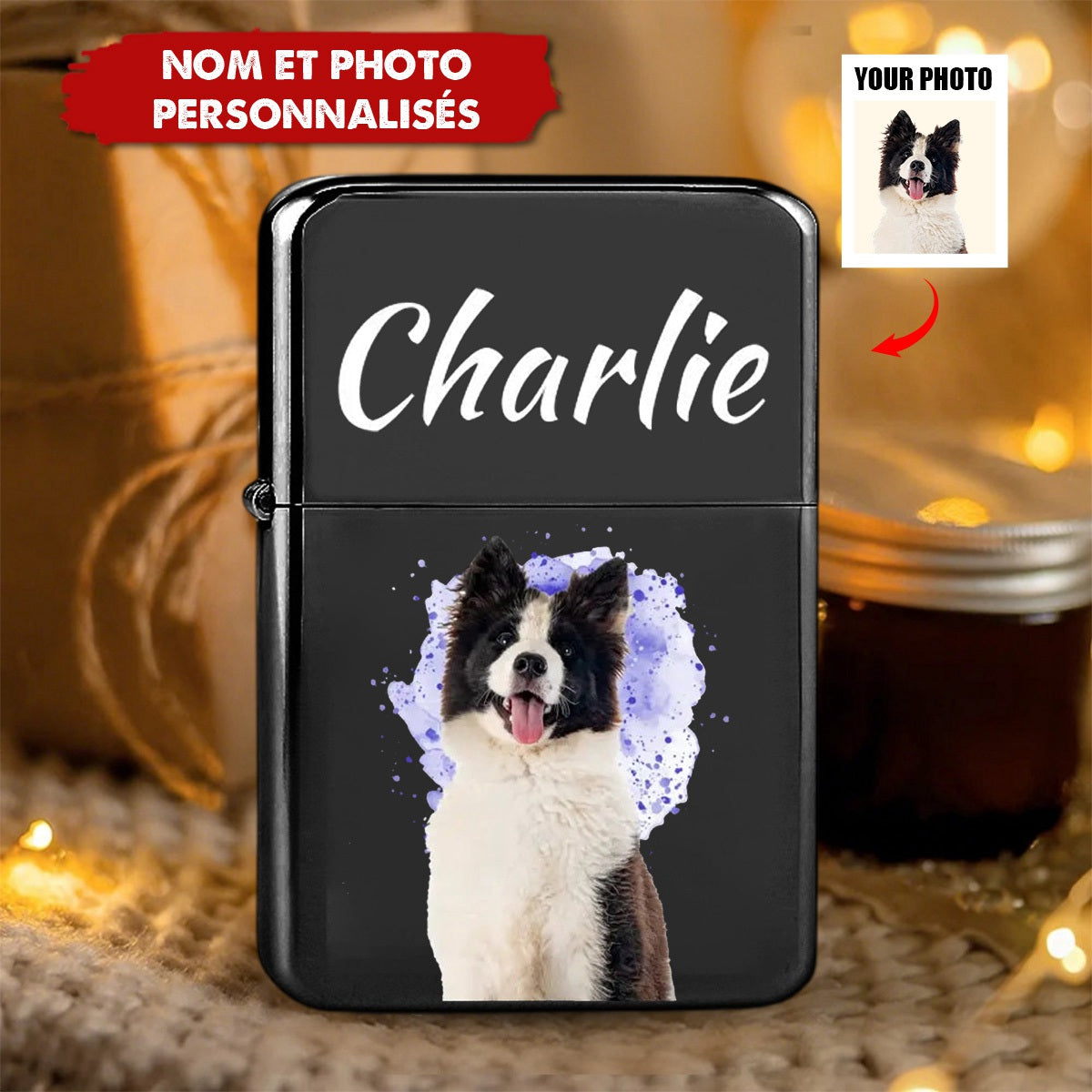 Briquet personnalisé pour animaux de compagnie – Photo et nom personnalisés de votre fidèle ami