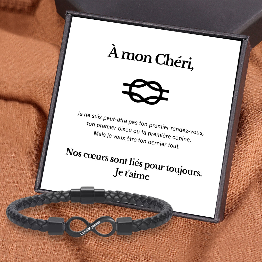 À Mon Homme, Bracelet En Cuir Infini à Double Nom Personnalisé